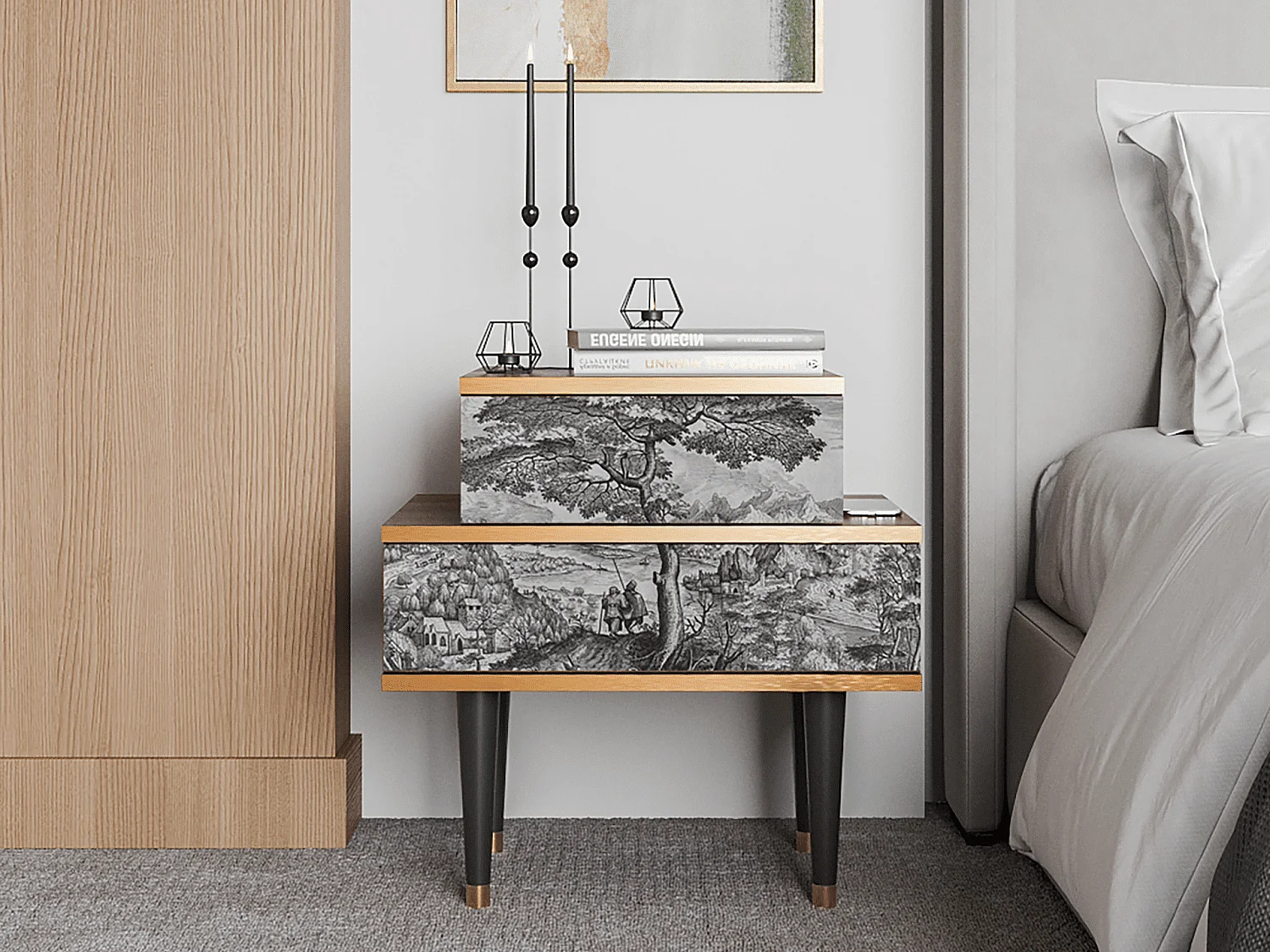 Stolik nocny - 58х58х41 cm - NS1 - Milites Requiescentes, Orzech