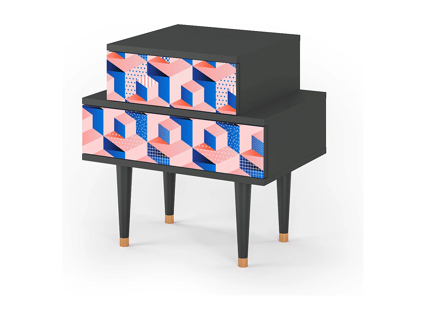 Table de nuit - 58х58х41 cm - NS1 - Pinky Squares, Anthracite