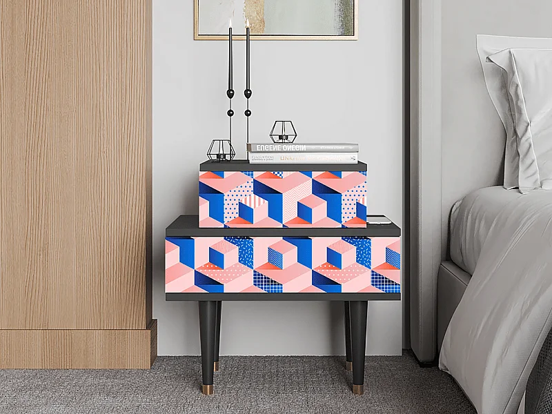 Nachtkastje - 58х58х41 cm - NS1 - Pinky Squares, Antraciet