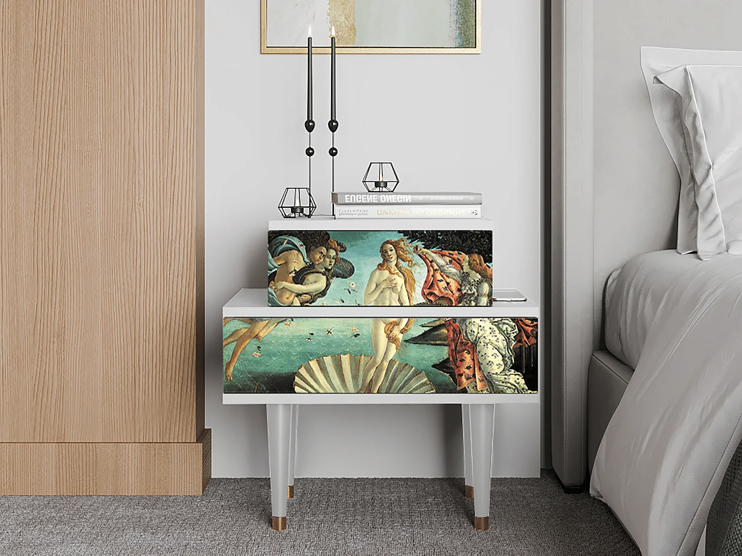 Stolik nocny - 58х58х41 cm - NS1 - The Birth of Venus, Biały