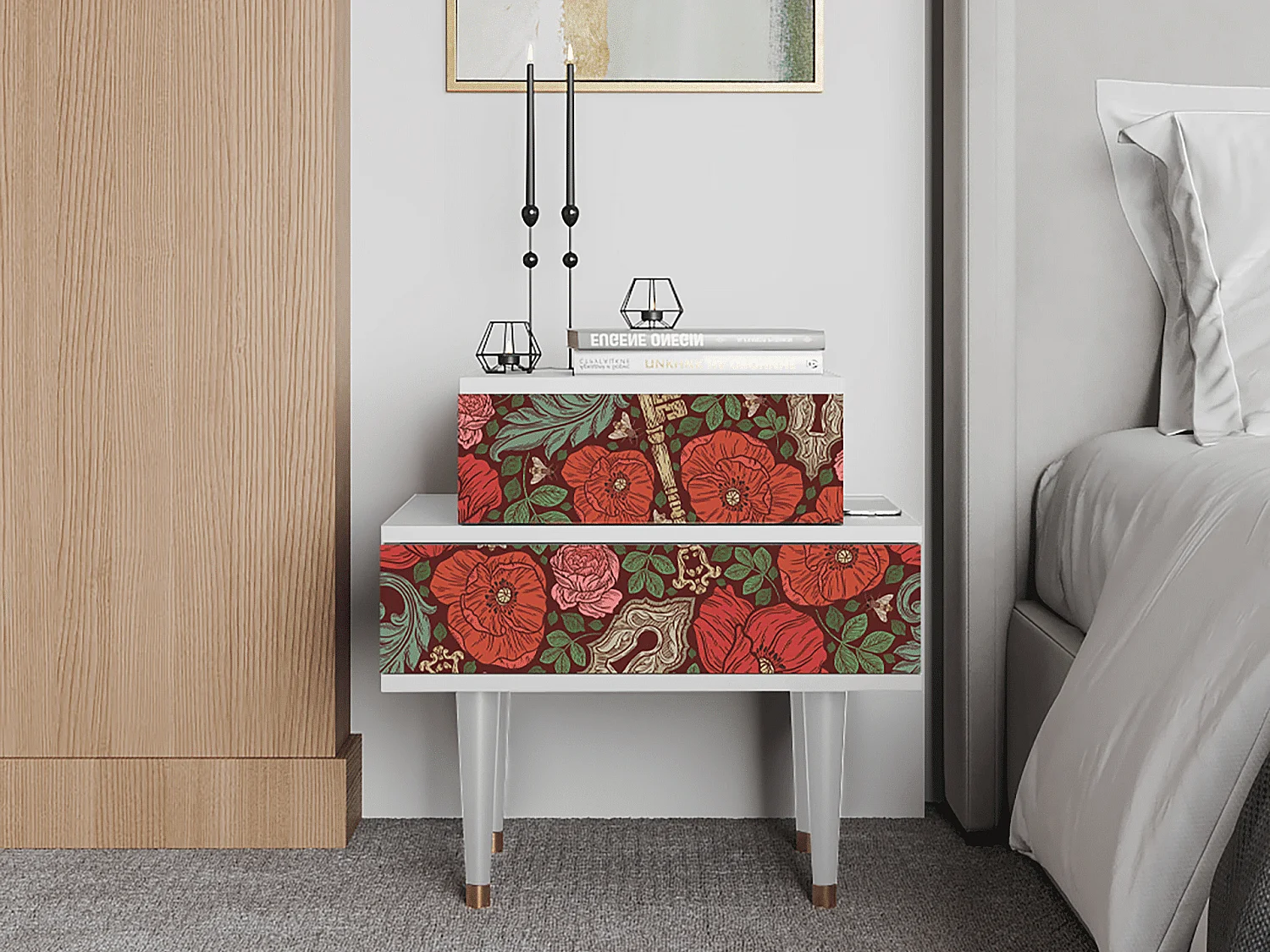 Stolik nocny - 58х58х41 cm - NS1 - Poppy Garden, Biały