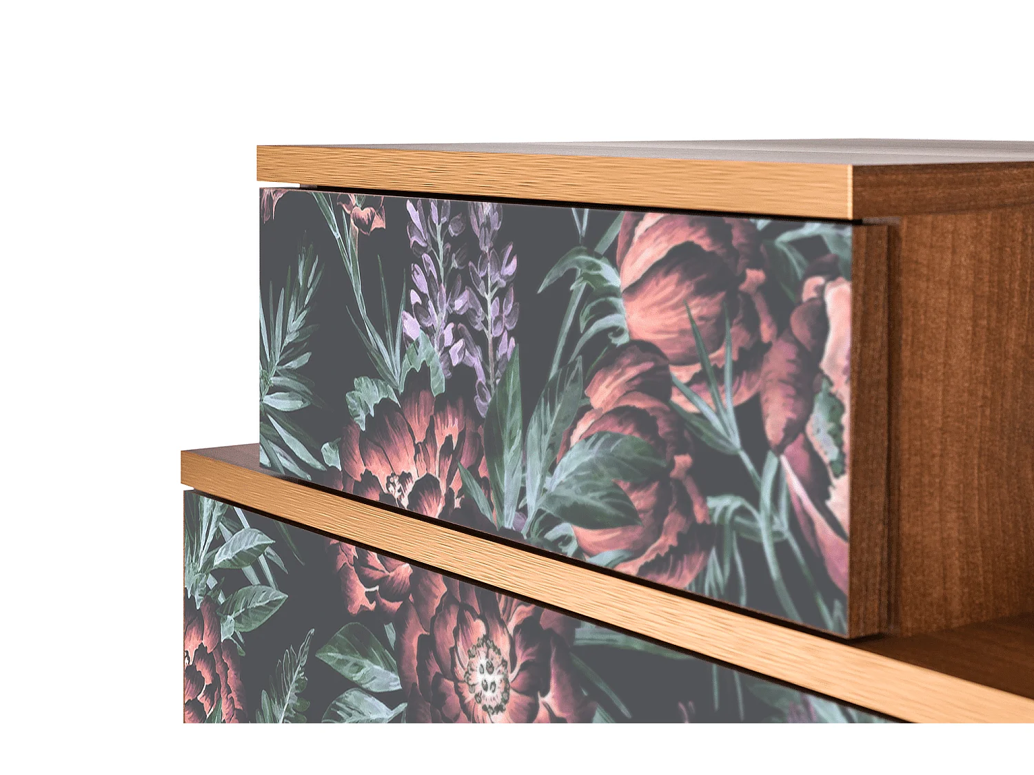 Stolik nocny - 58х58х41 cm - NS1 - Dark Peonies, Orzech