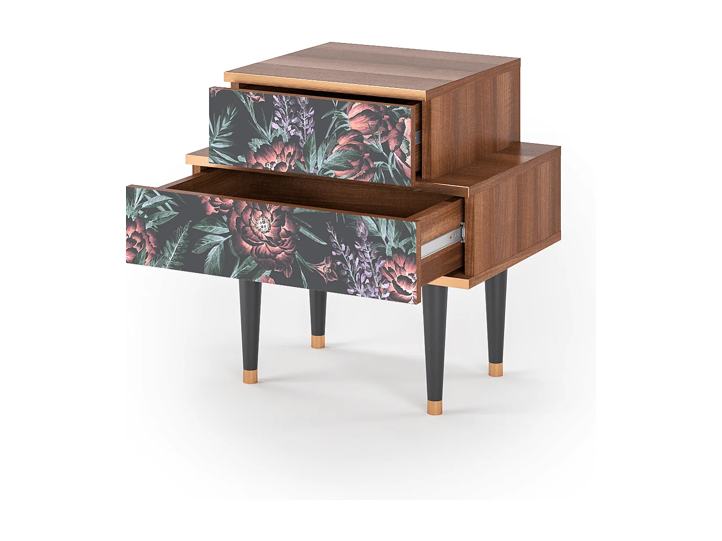 Stolik nocny - 58х58х41 cm - NS1 - Dark Peonies, Orzech