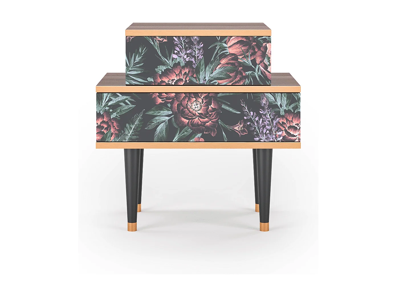 Table de nuit - 58х58х41 cm - NS1 - Dark Peonies, Noyer