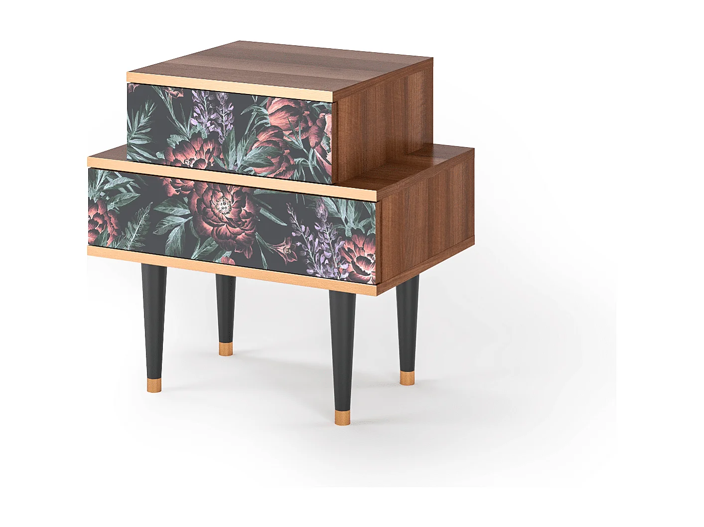 Table de nuit - 58х58х41 cm - NS1 - Dark Peonies, Noyer