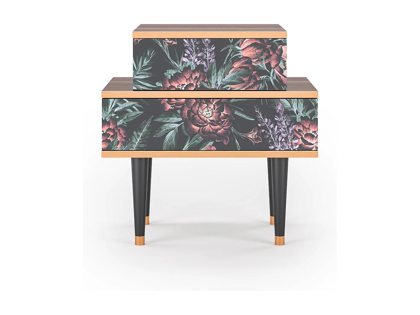 Table de nuit - 58х58х41 cm - NS1 - Dark Peonies, Noyer