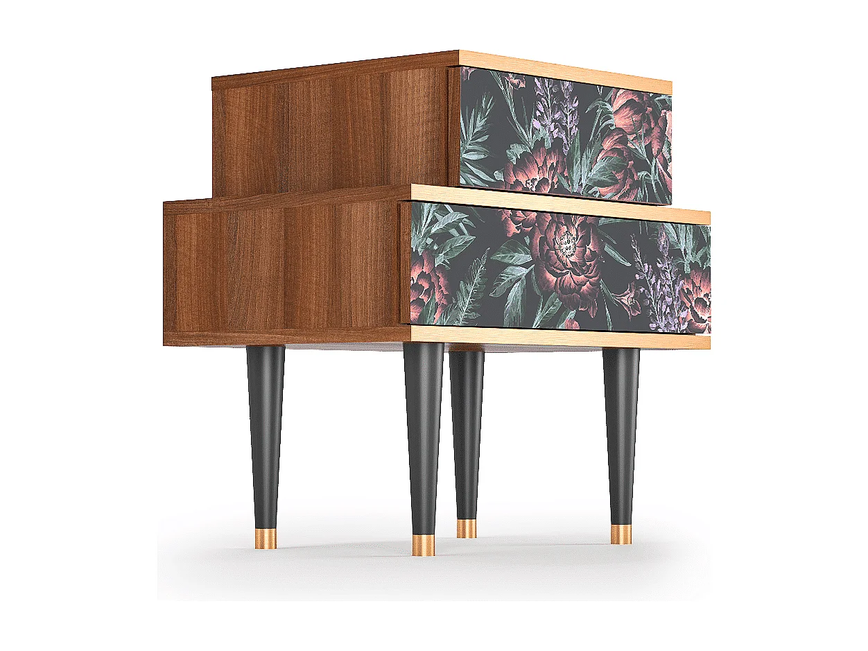 Table de nuit - 58х58х41 cm - NS1 - Dark Peonies, Noyer
