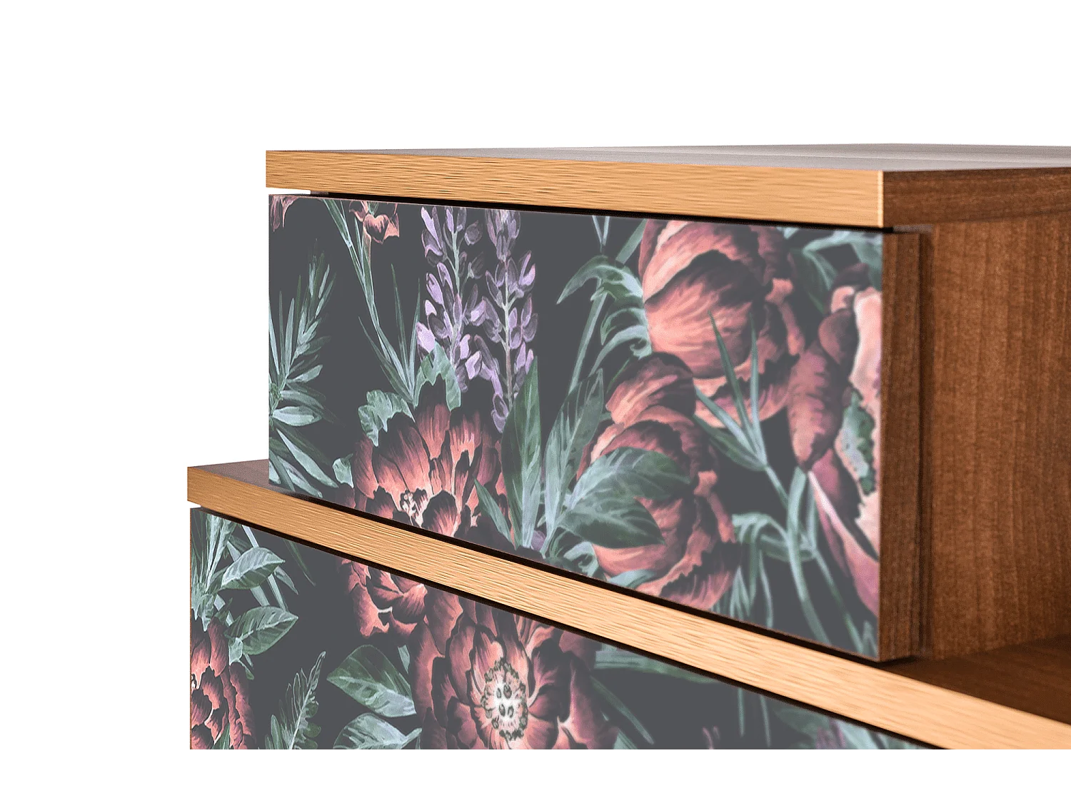 Table de nuit - 58х58х41 cm - NS1 - Dark Peonies, Noyer