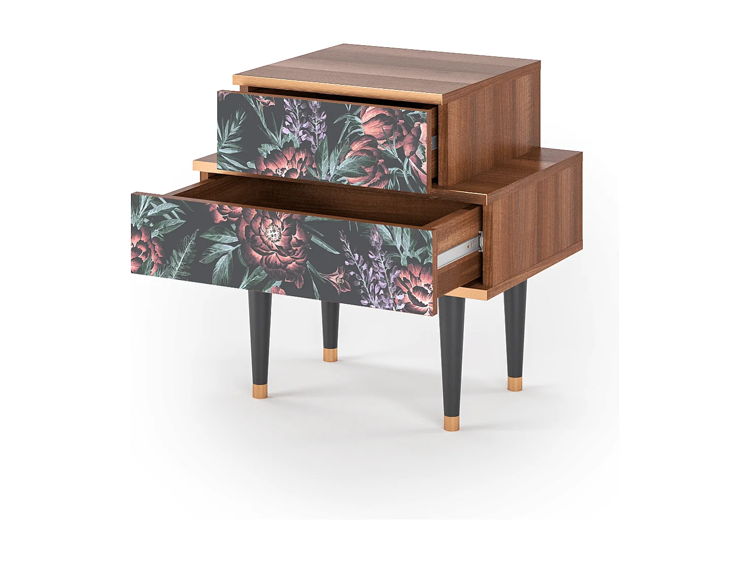 Table de nuit - 58х58х41 cm - NS1 - Dark Peonies, Noyer