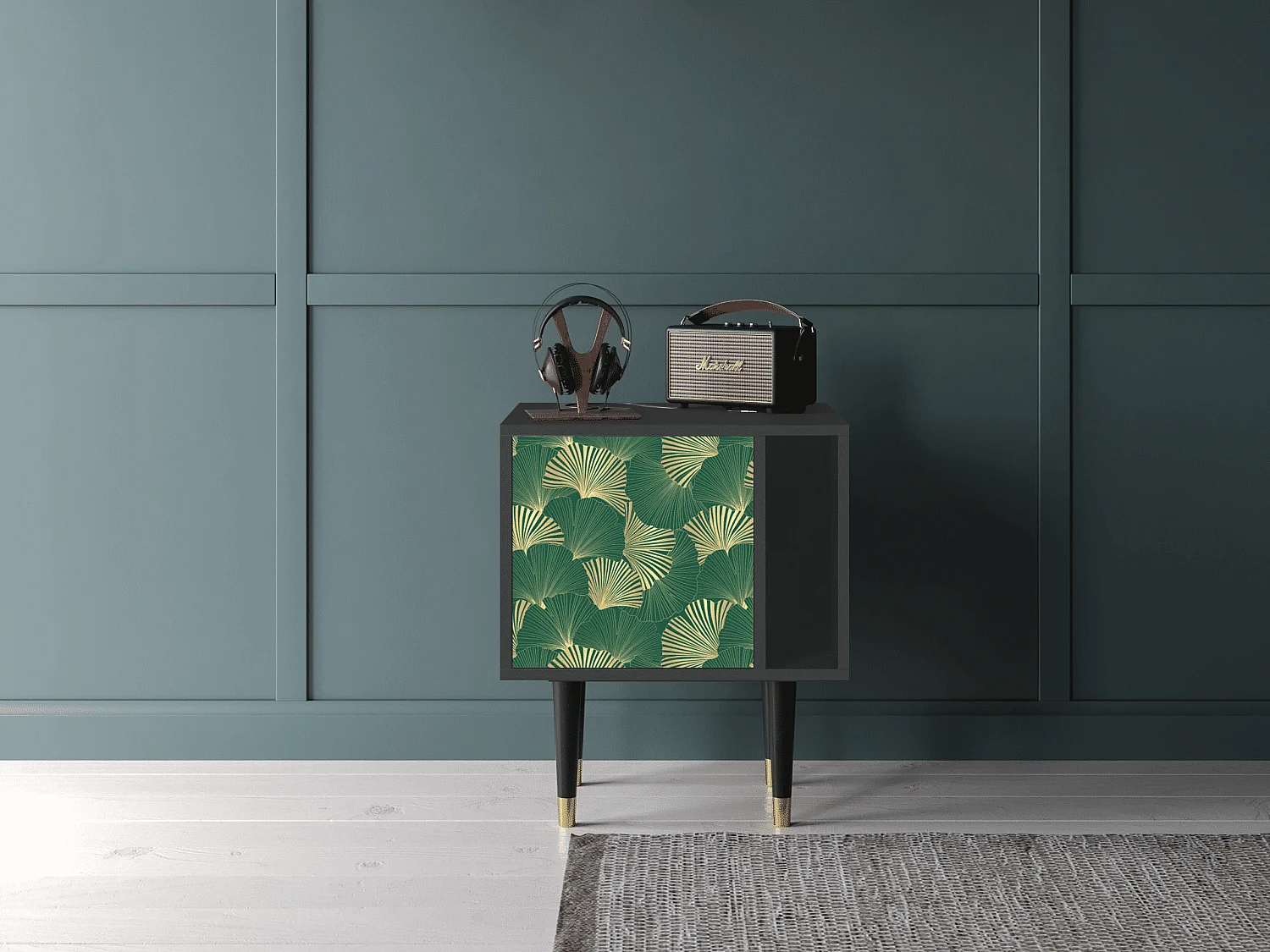 Mesita de noche - 57х69х48 cm - S2 - Gold Ginkgo, Antracita