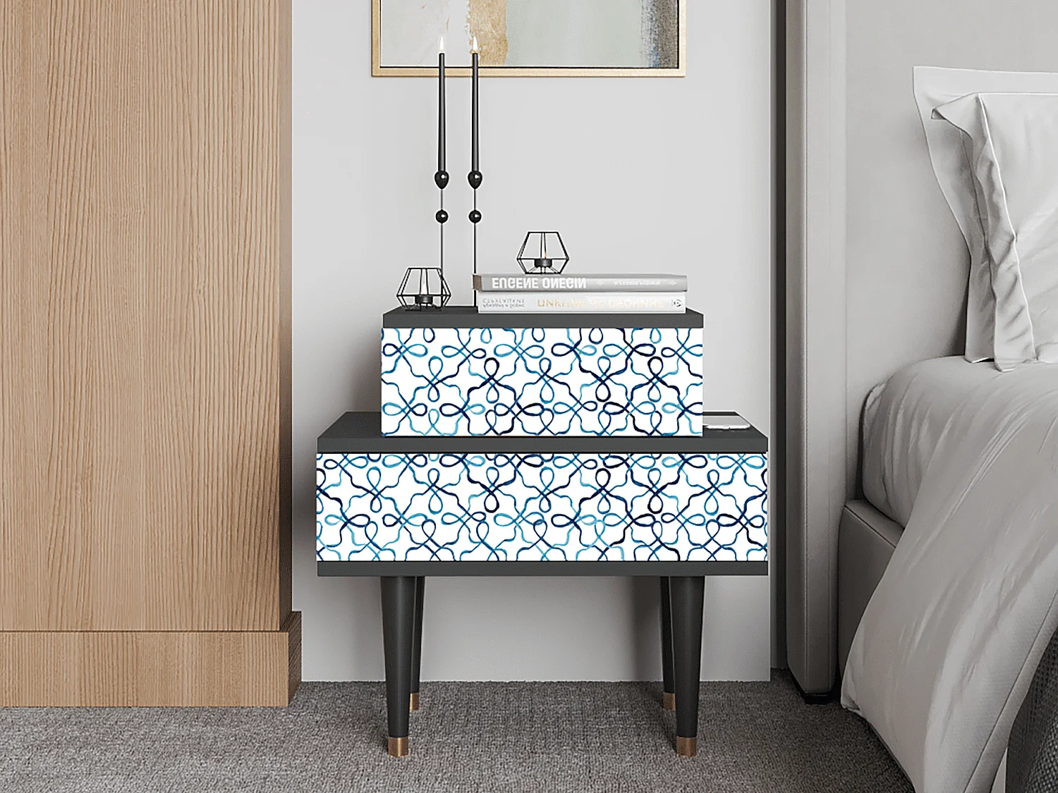 Stolik nocny - 58х58х41 cm - NS1 - Marine Strings, Antracyt