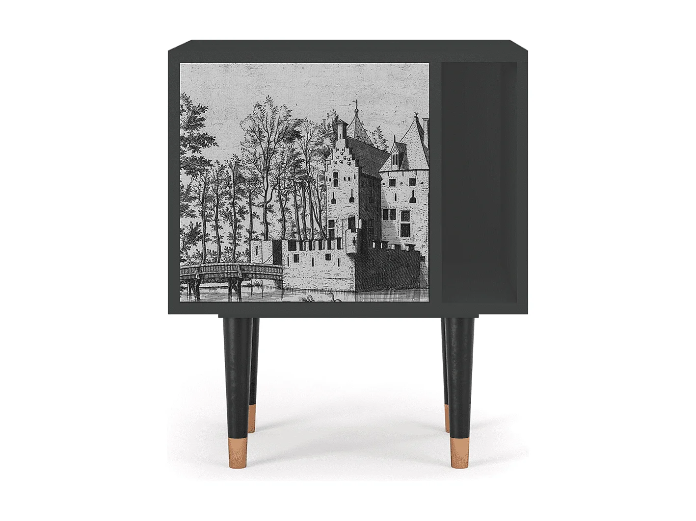 Nachtkastje - 57х69х48 cm - S2 - Castle with Bridge, Antraciet