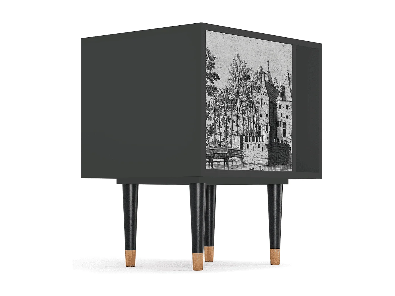 Stolik nocny - 57х69х48 cm - S2 - Castle with Bridge, Antracyt