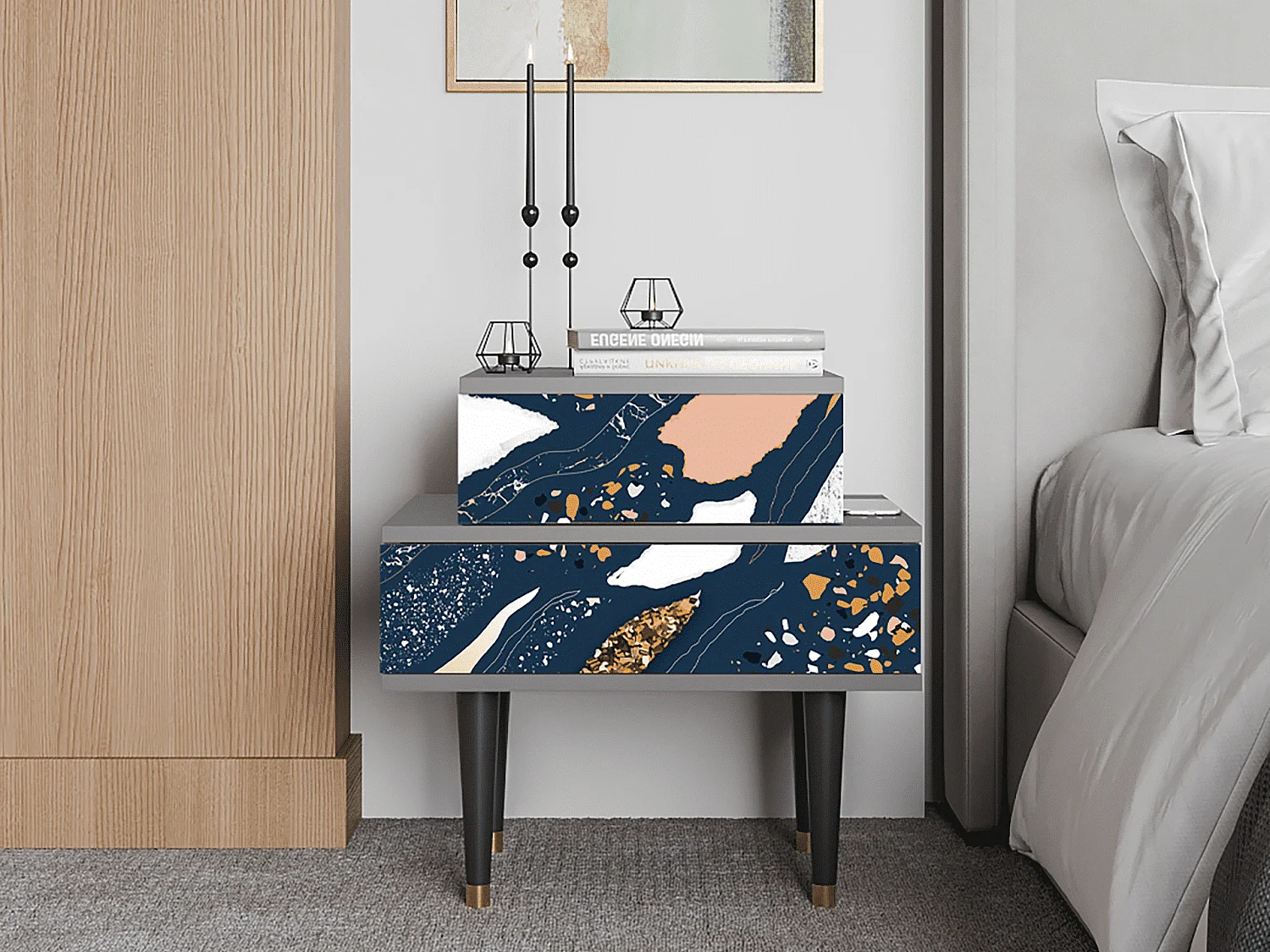 Table de nuit - 58х58х41 cm - NS1 - Nude Iceberg, Gris