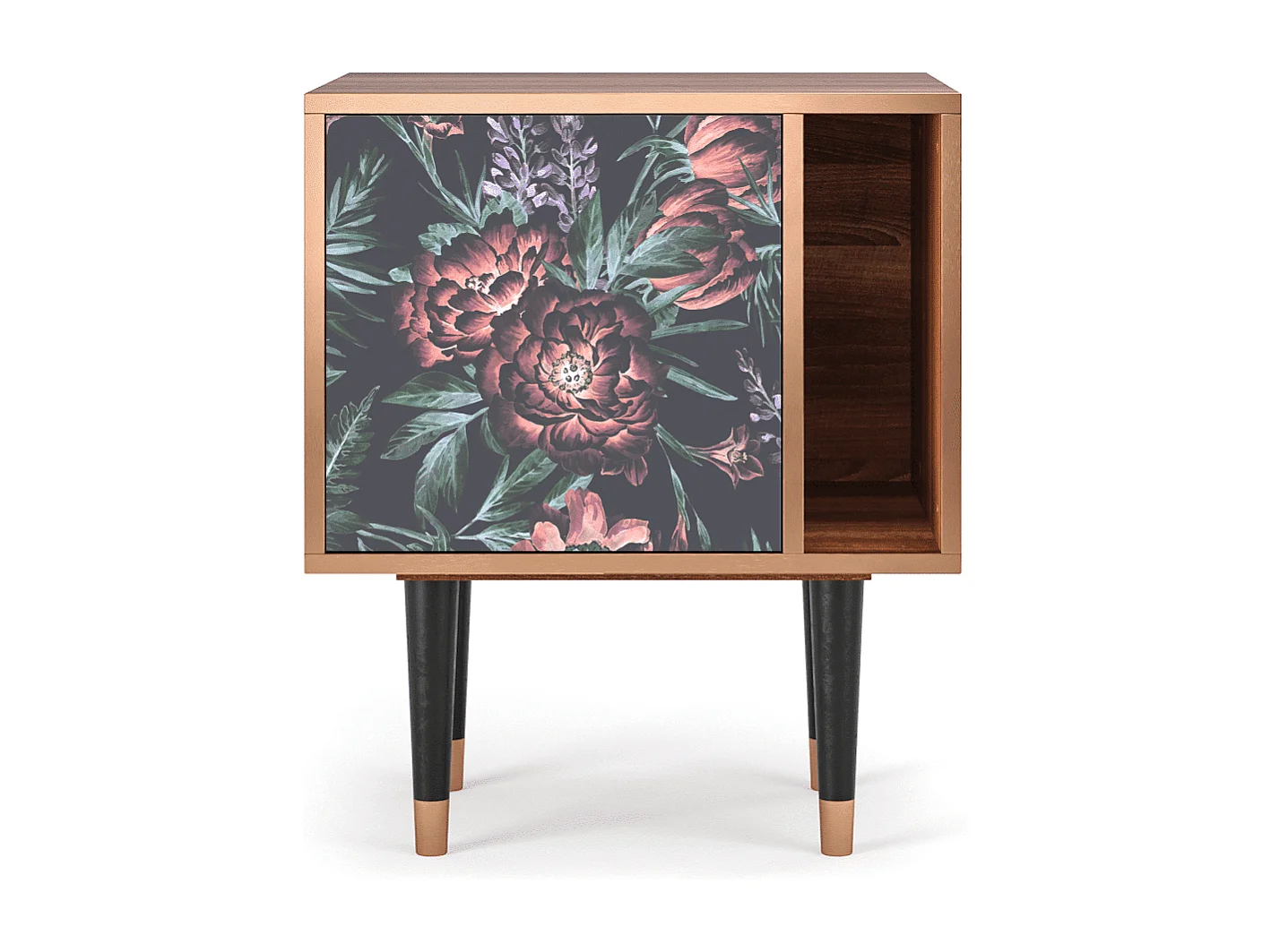 Table de nuit - 57х69х48 cm - S2 - Dark Peonies, Noyer