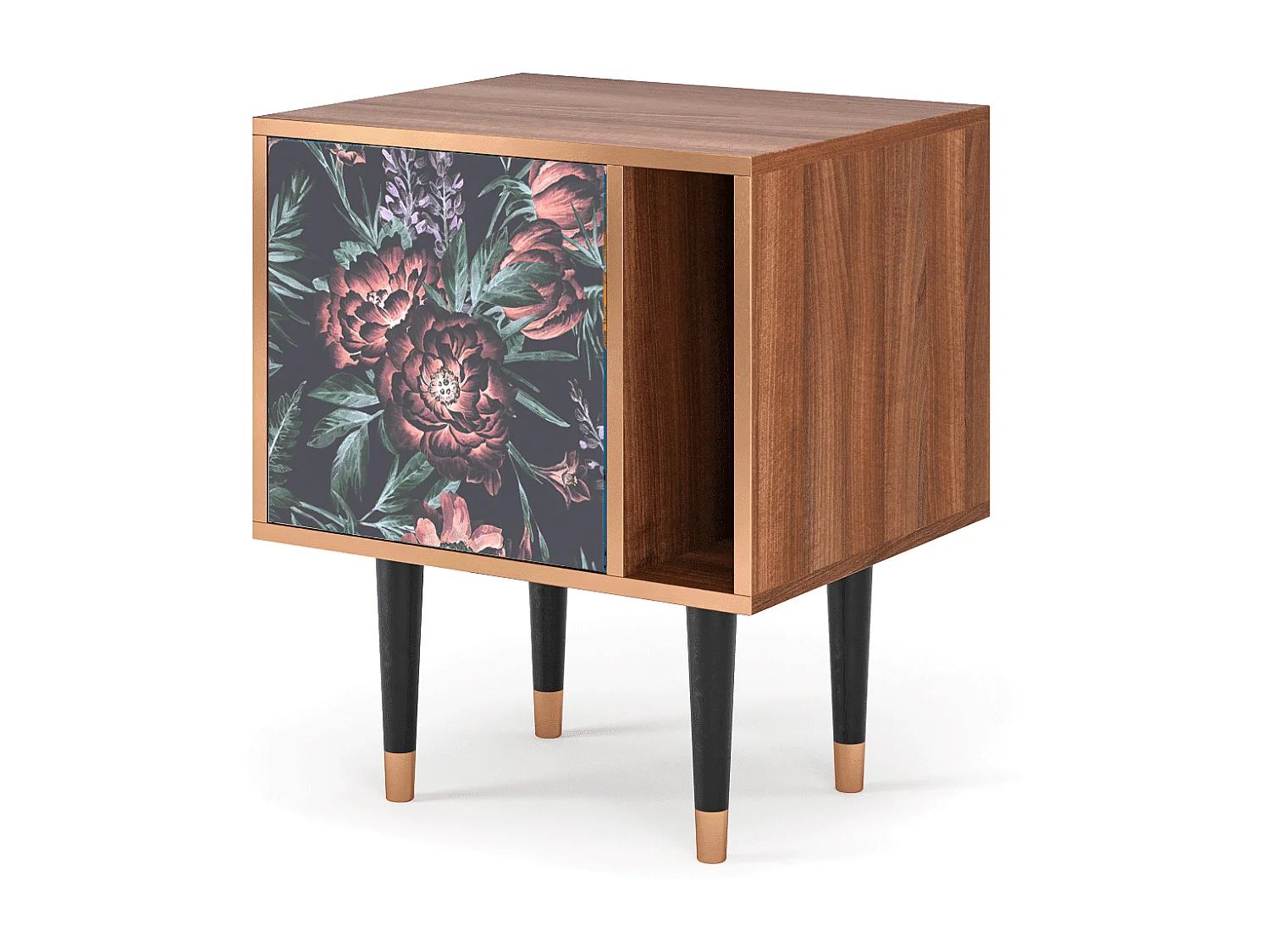 Table de nuit - 57х69х48 cm - S2 - Dark Peonies, Noyer