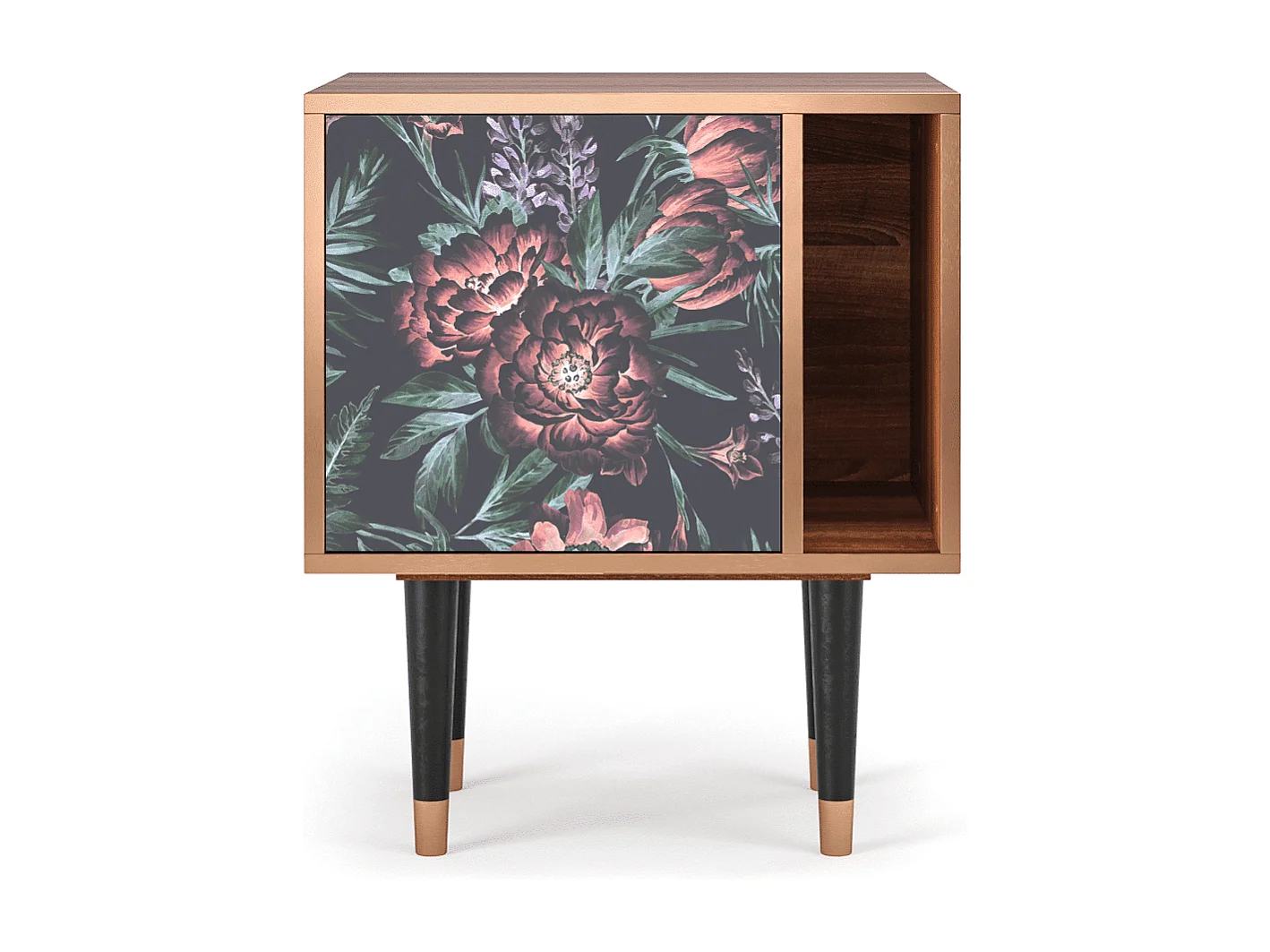 Table de nuit - 57х69х48 cm - S2 - Dark Peonies, Noyer
