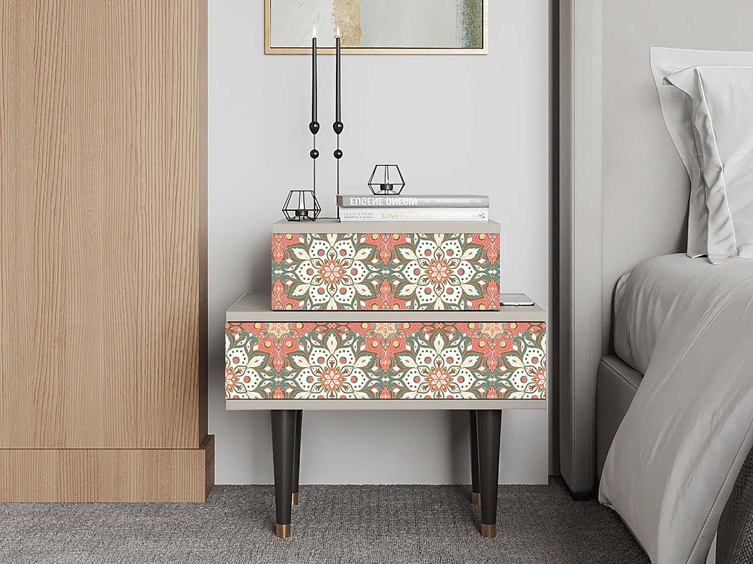 Stolik nocny - 58х58х41 cm - NS1 - Peach Grove, Piaskowy