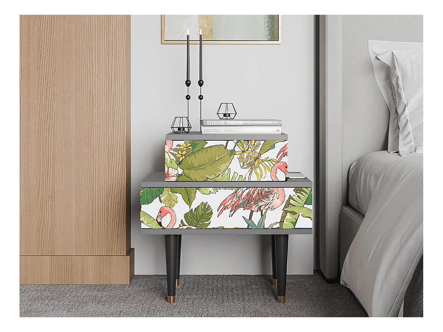 Nachttisch - 58х58х41 cm - NS1 - Sweet Flamingo, Grau