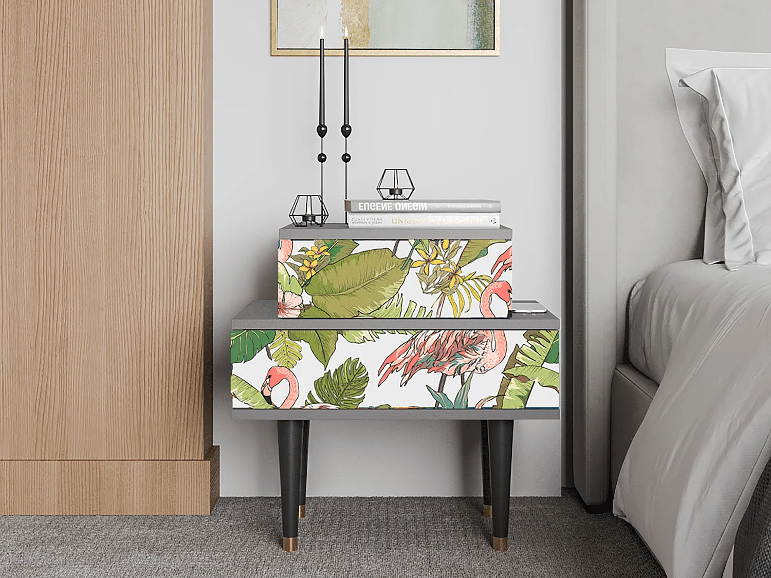 Nachtkastje - 58х58х41 cm - NS1 - Sweet Flamingo, Grijs