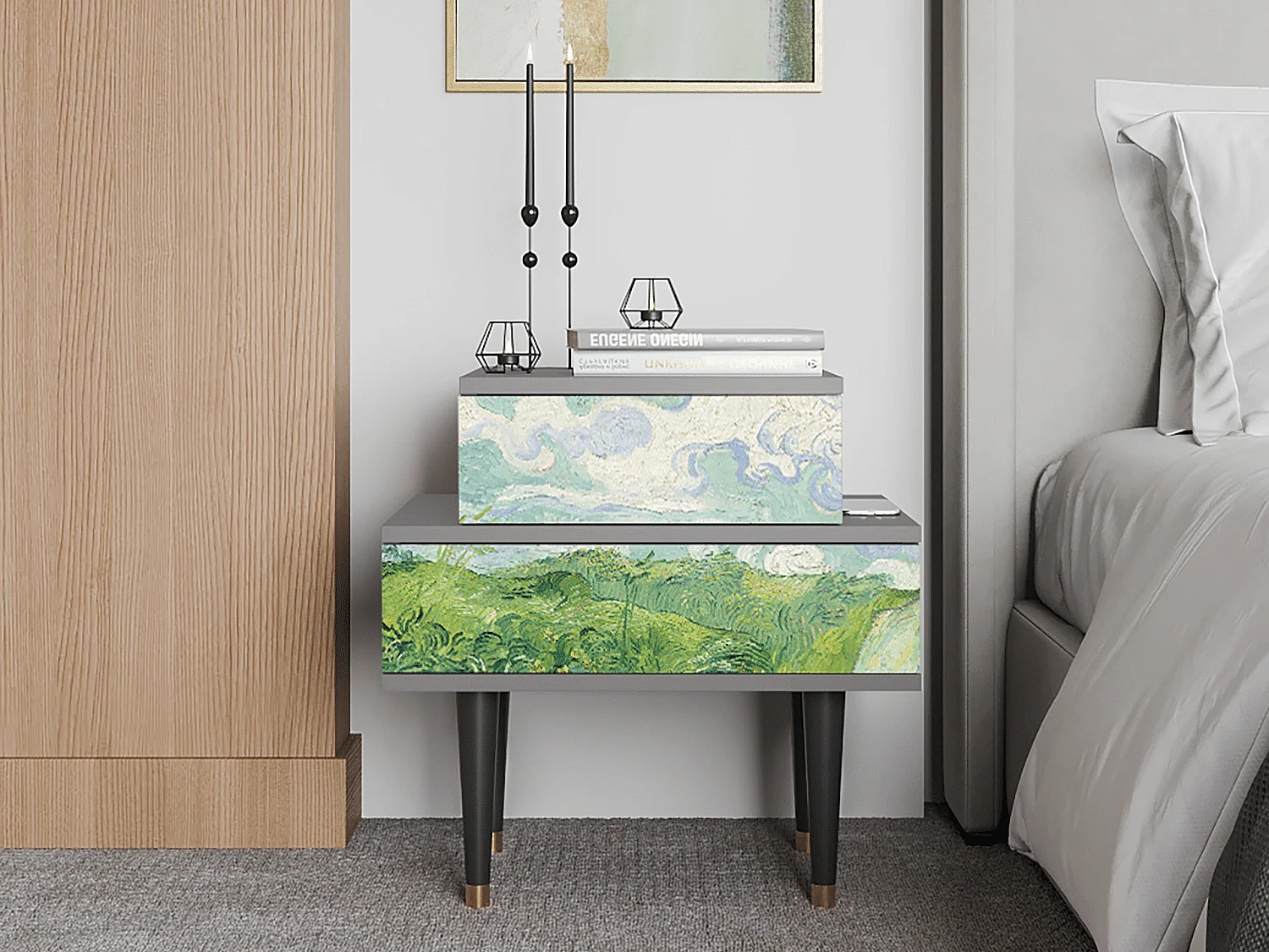 Stolik nocny - 58х58х41 cm - NS1 - Green Wheat Fields, Szary