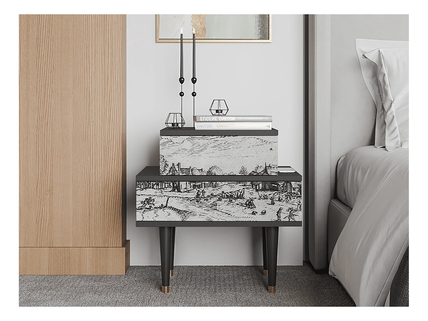 Table de nuit - 58х58х41 cm - NS1 - Country Village, Anthracite