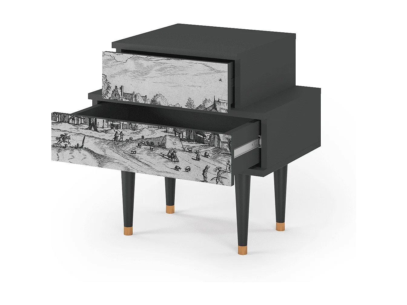 Nachtkastje - 58х58х41 cm - NS1 - Country Village, Antraciet