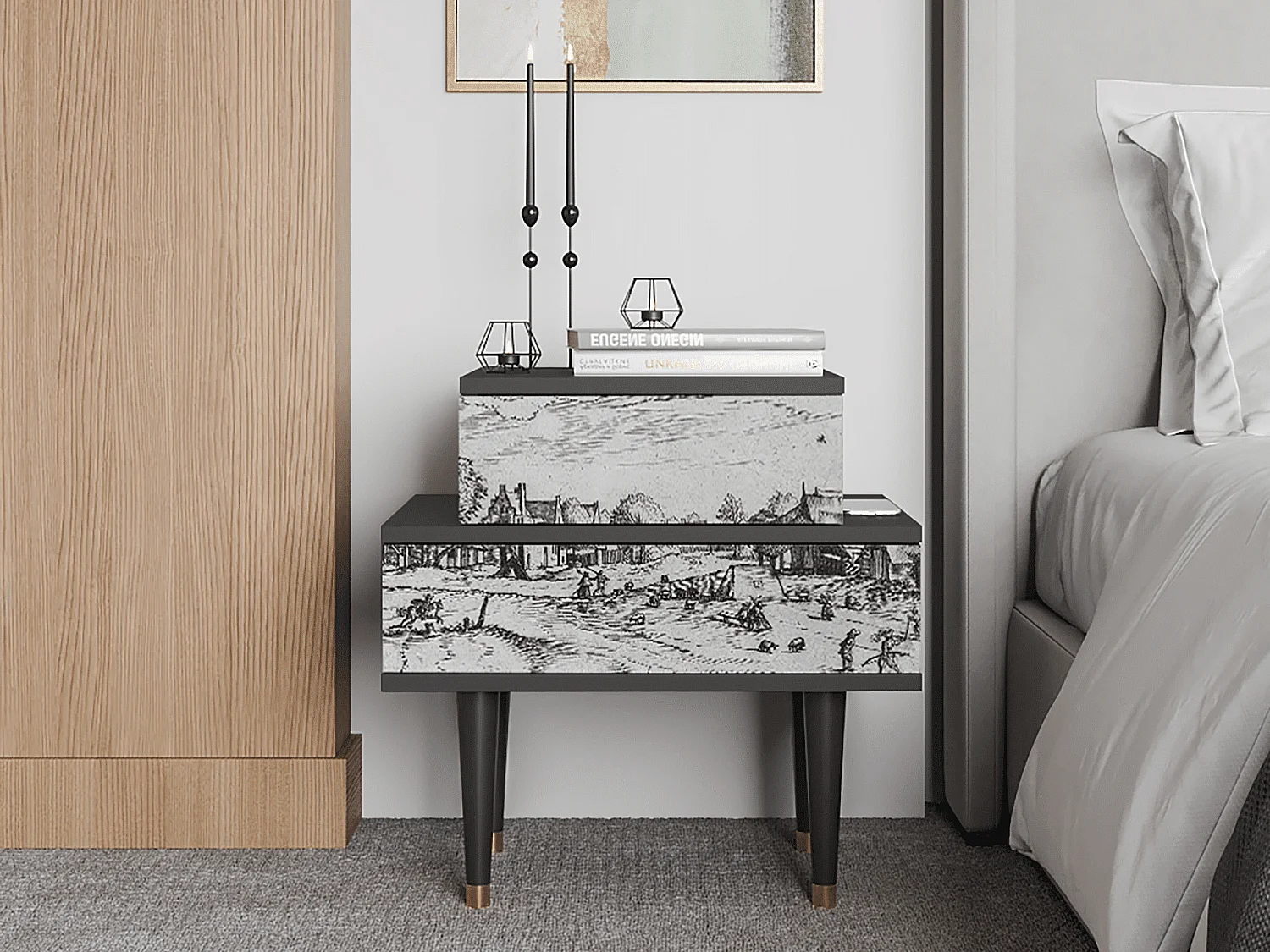 Table de nuit - 58х58х41 cm - NS1 - Country Village, Anthracite