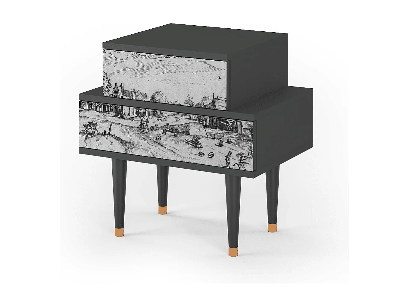 Table de nuit - 58х58х41 cm - NS1 - Country Village, Anthracite
