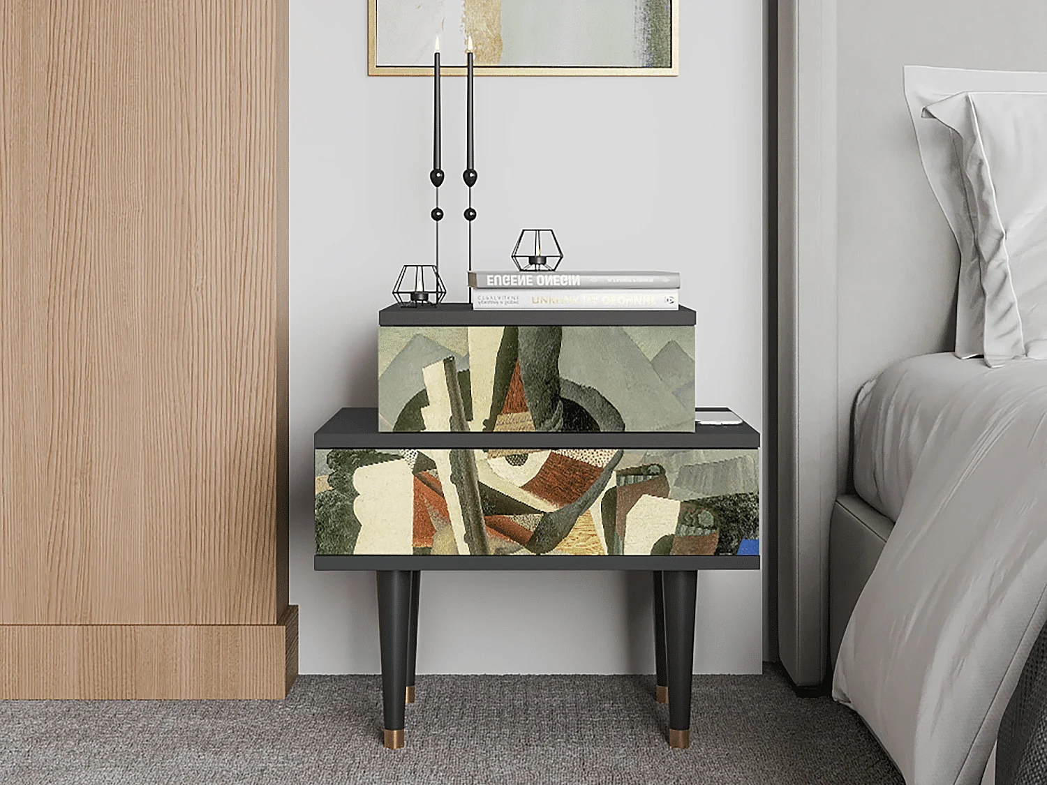 Stolik nocny - 58х58х41 cm - NS1 - The Cubist Paintings , Antracyt