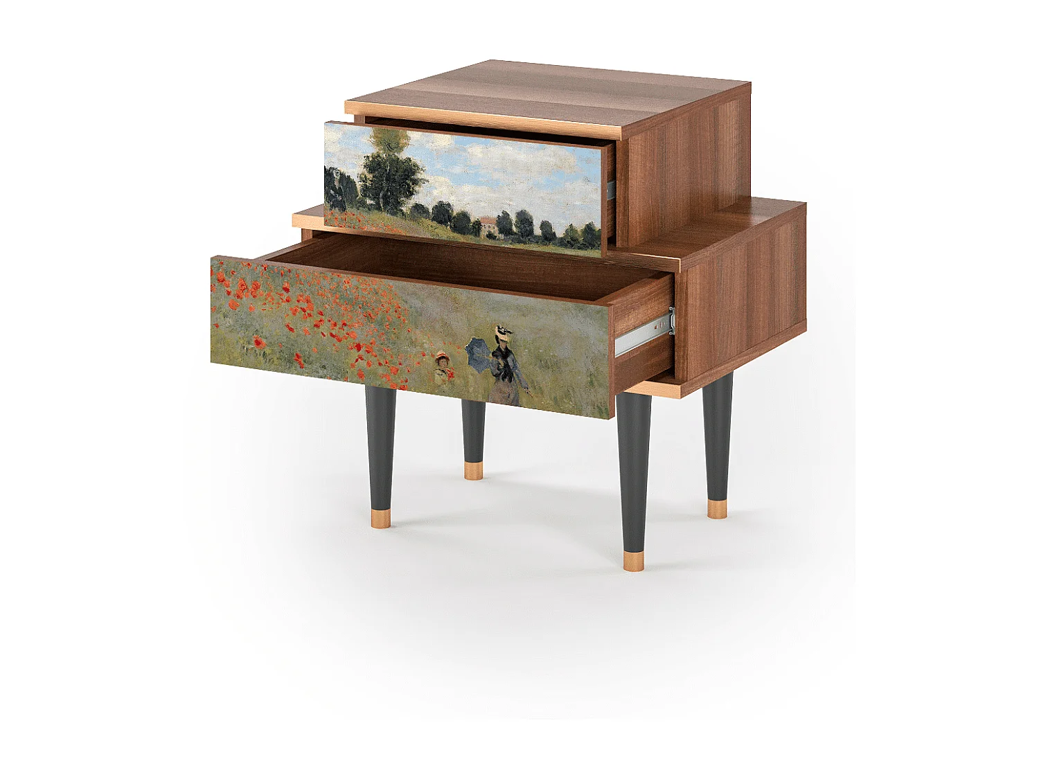 Table de nuit - 58х58х41 cm - NS1 - The Poppy Field   , Noyer