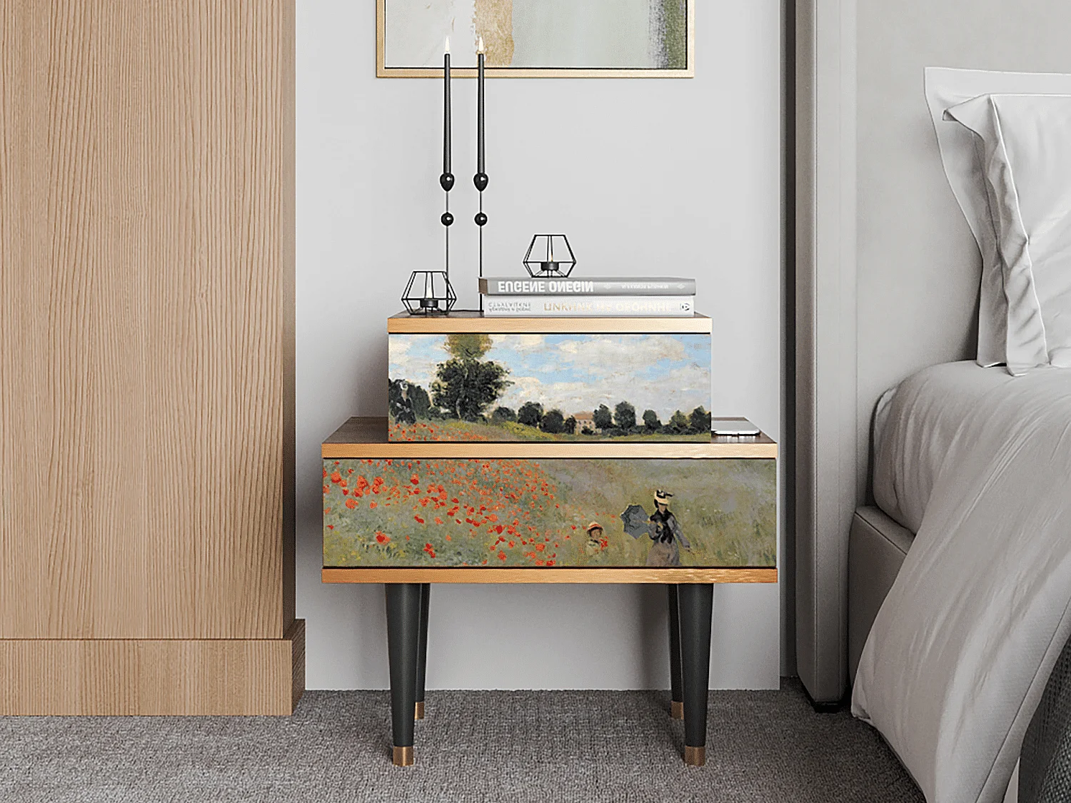 Table de nuit - 58х58х41 cm - NS1 - The Poppy Field   , Noyer