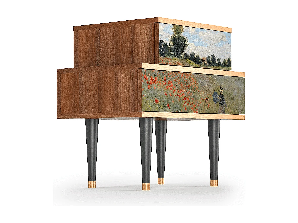 Table de nuit - 58х58х41 cm - NS1 - The Poppy Field   , Noyer