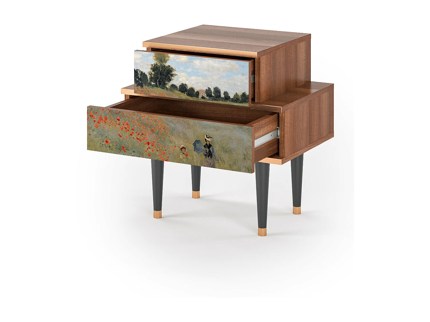 Table de nuit - 58х58х41 cm - NS1 - The Poppy Field   , Noyer