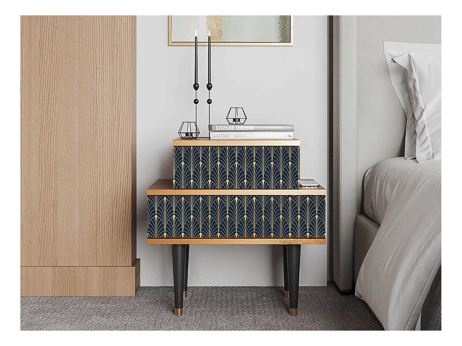 Table de nuit - 58х58х41 cm - NS1 - Flower of the Nile, Noyer
