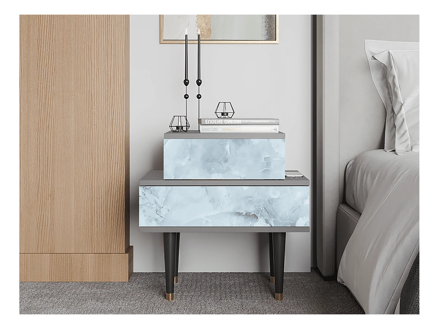Table de nuit - 58х58х41 cm - NS1 - Glacial Colour, Gris
