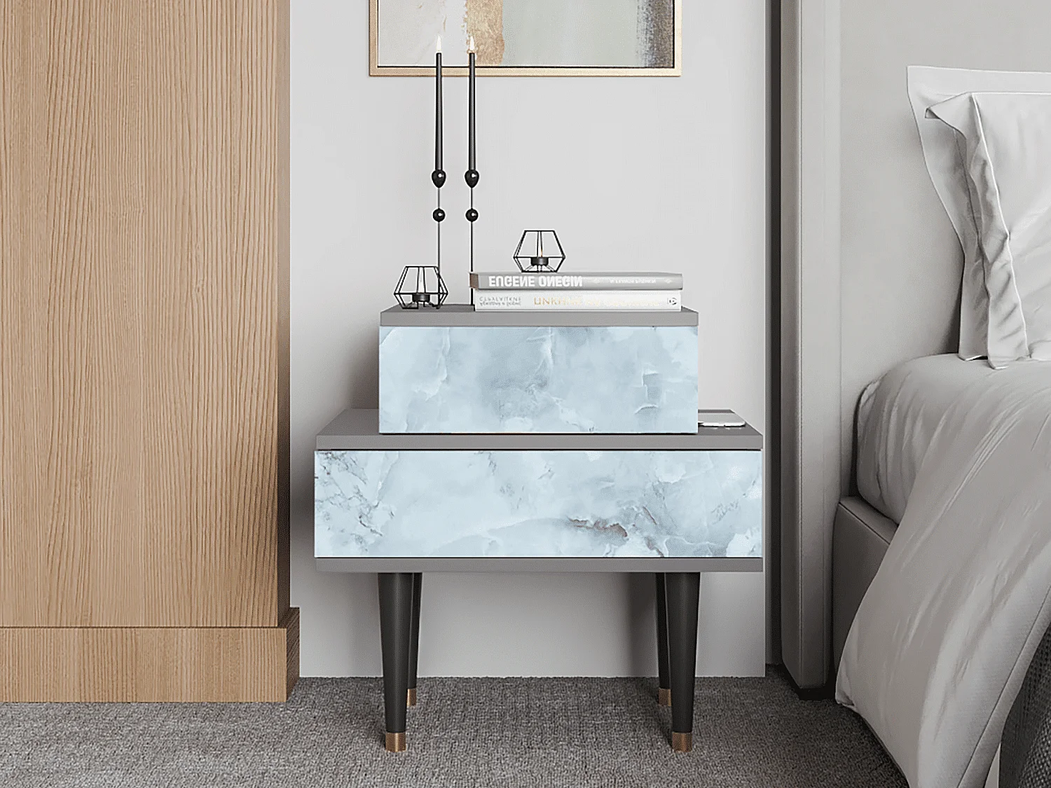 Table de nuit - 58х58х41 cm - NS1 - Glacial Colour, Gris