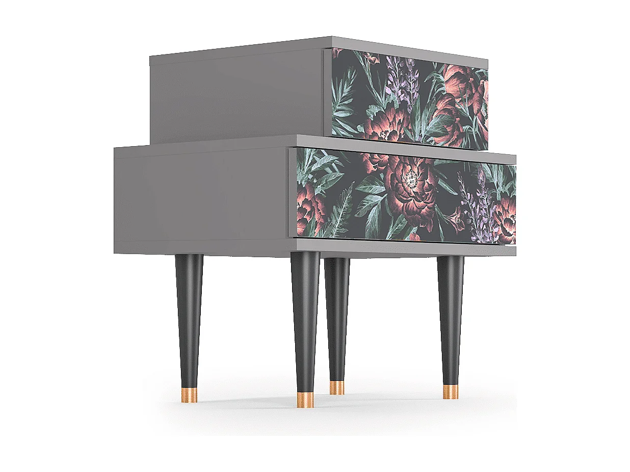 Stolik nocny - 58х58х41 cm - NS1 - Dark Peonies, Szary