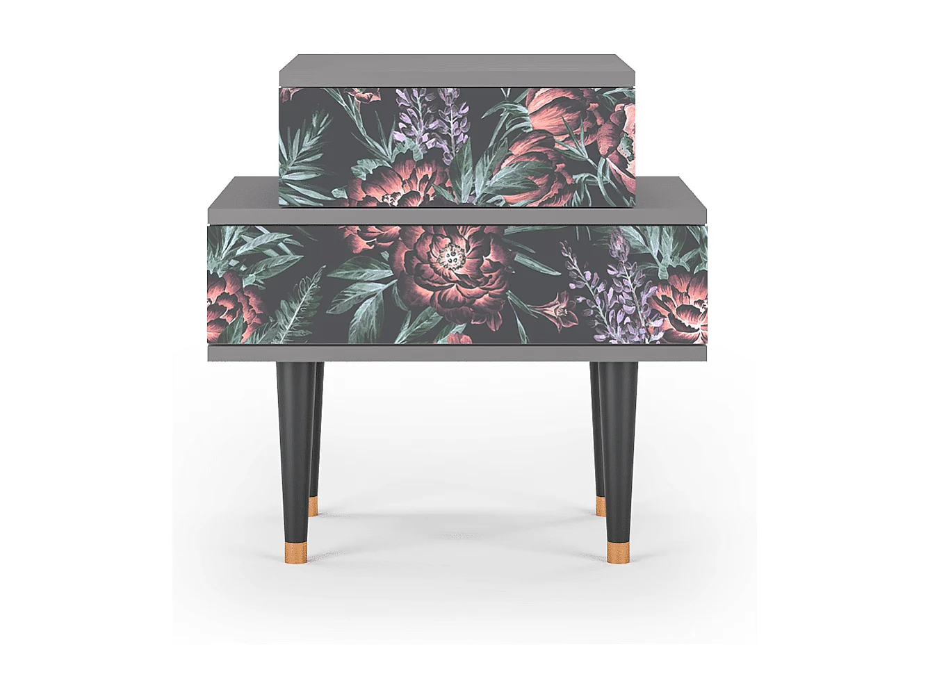 Table de nuit - 58х58х41 cm - NS1 - Dark Peonies, Gris