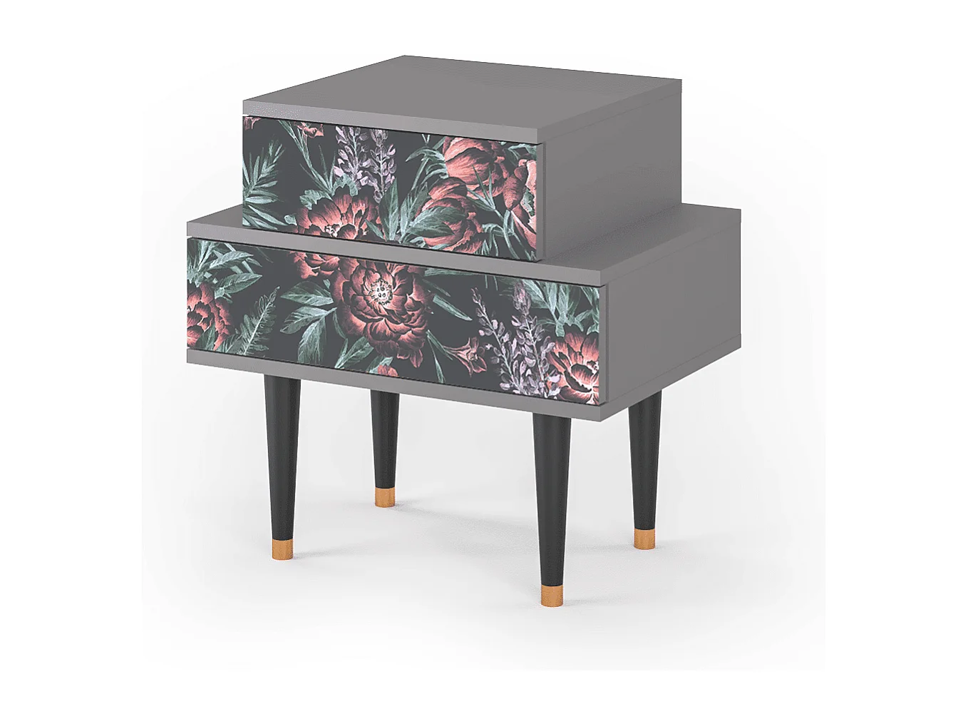 Table de nuit - 58х58х41 cm - NS1 - Dark Peonies, Gris