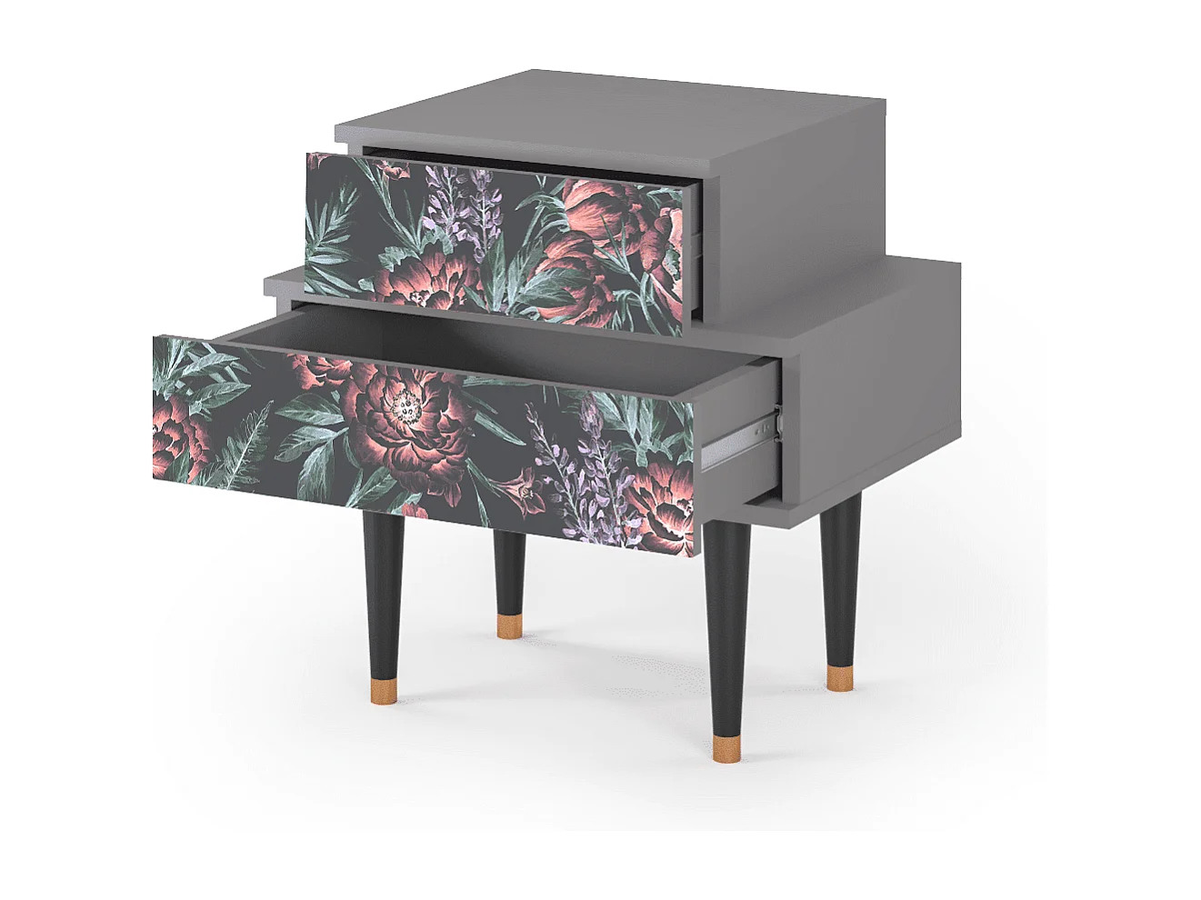 Table de nuit - 58х58х41 cm - NS1 - Dark Peonies, Gris