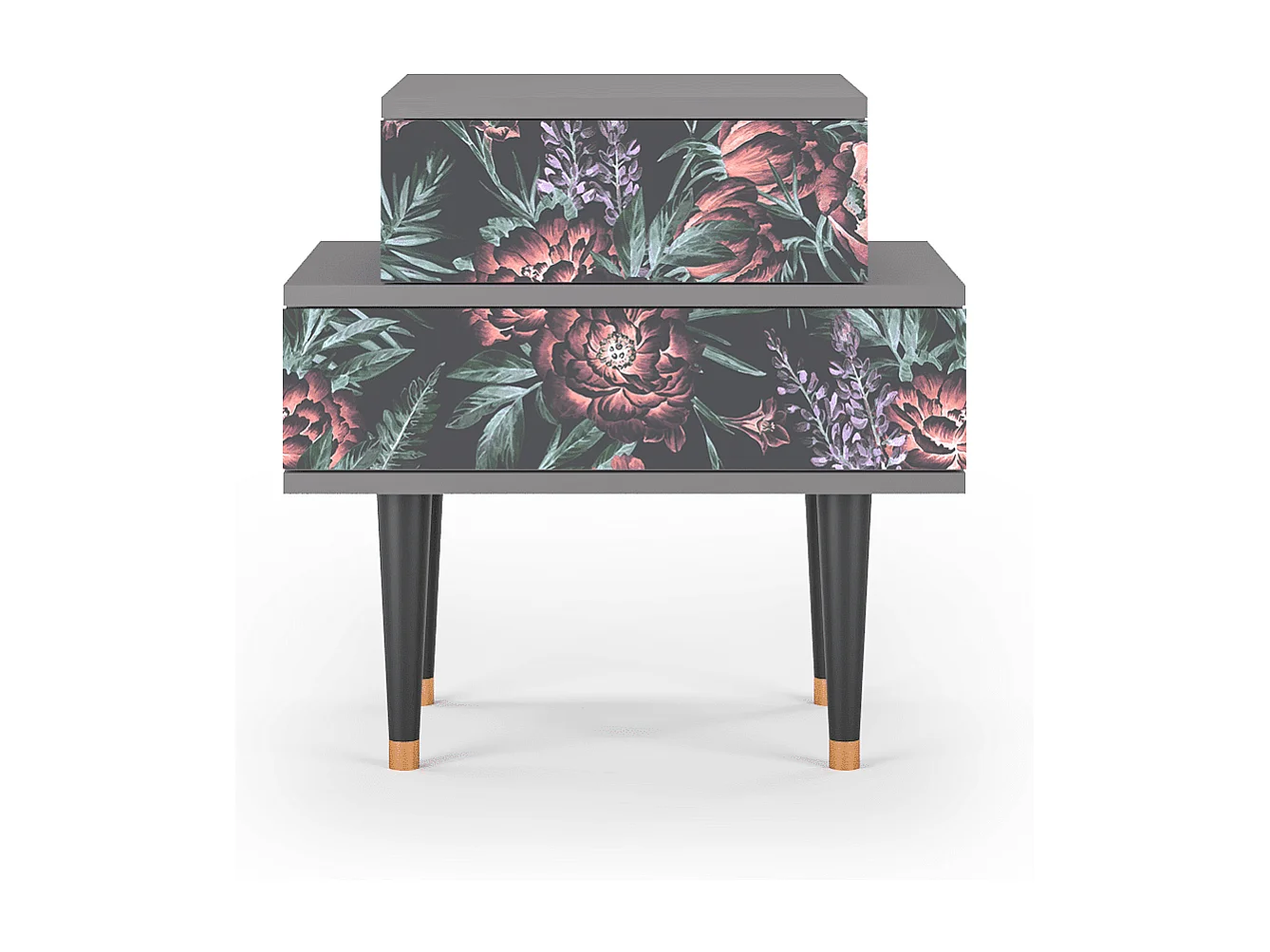 Table de nuit - 58х58х41 cm - NS1 - Dark Peonies, Gris