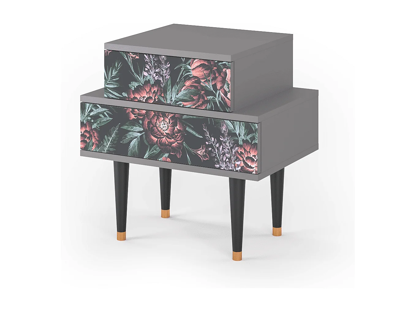 Table de nuit - 58х58х41 cm - NS1 - Dark Peonies, Gris