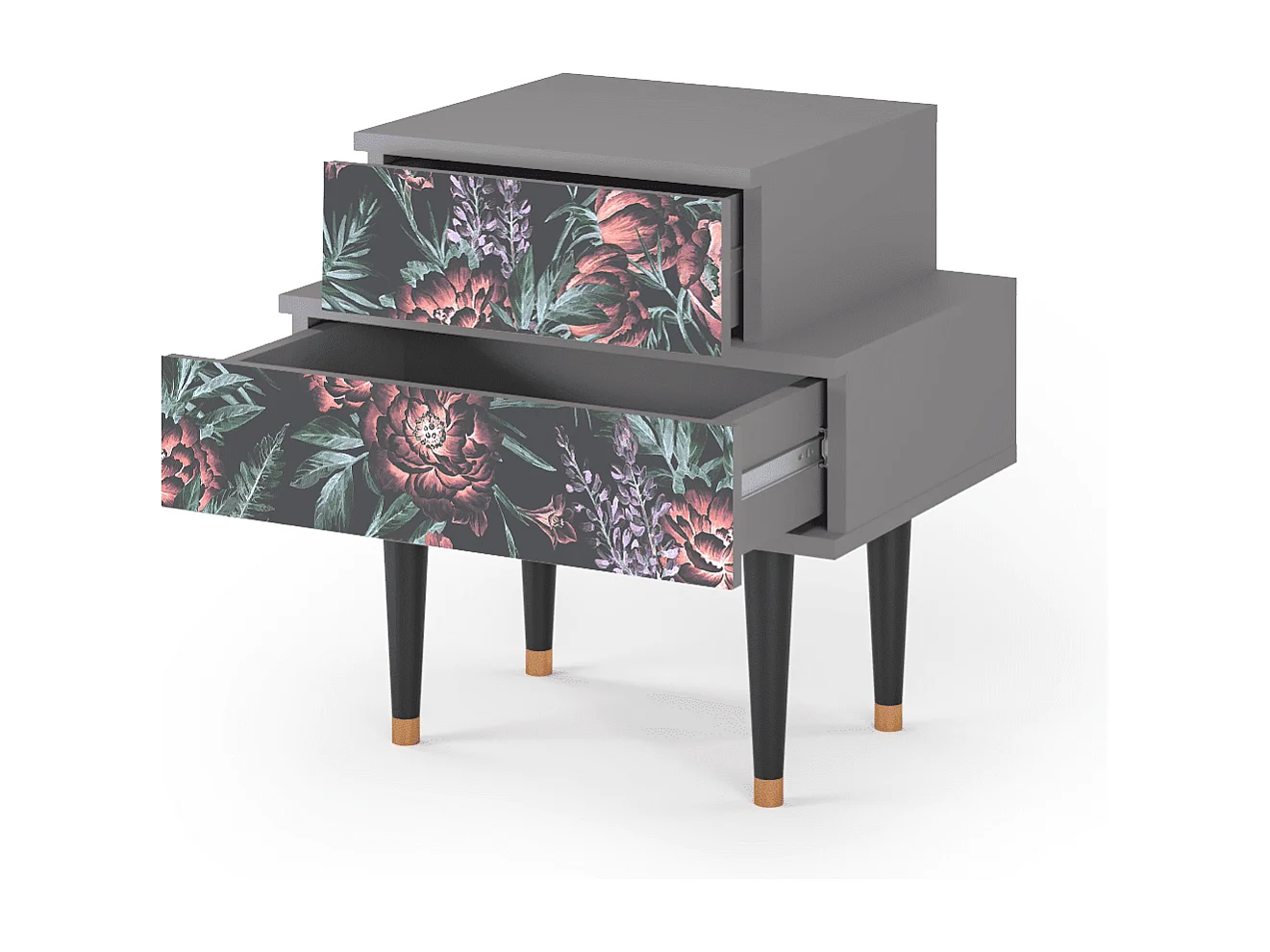 Table de nuit - 58х58х41 cm - NS1 - Dark Peonies, Gris
