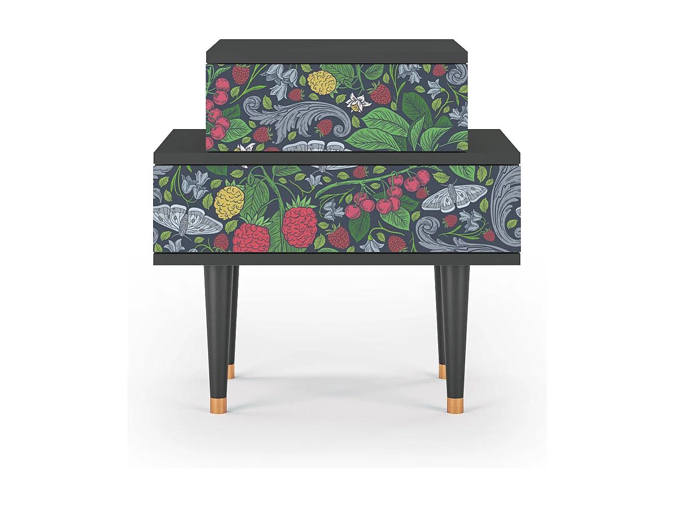 Stolik nocny - 58х58х41 cm - NS1 - Summer Berries, Antracyt