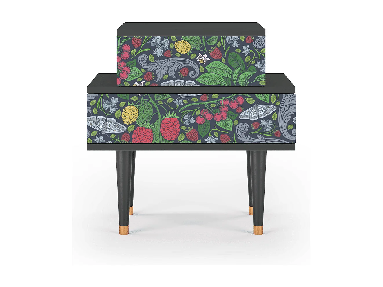 Stolik nocny - 58х58х41 cm - NS1 - Summer Berries, Antracyt