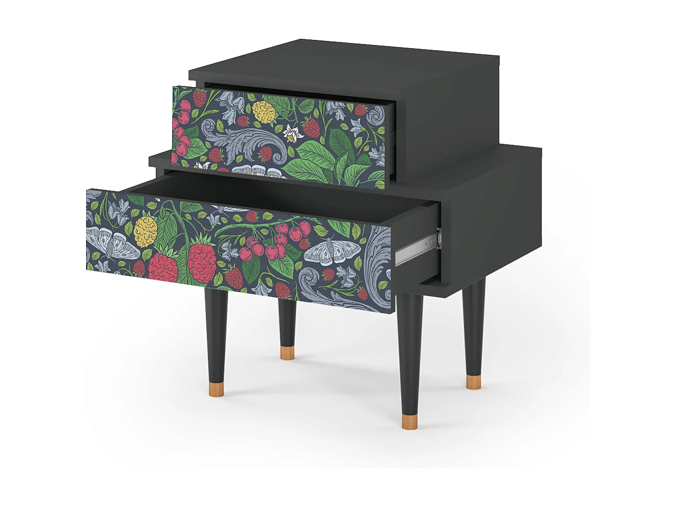 Stolik nocny - 58х58х41 cm - NS1 - Summer Berries, Antracyt