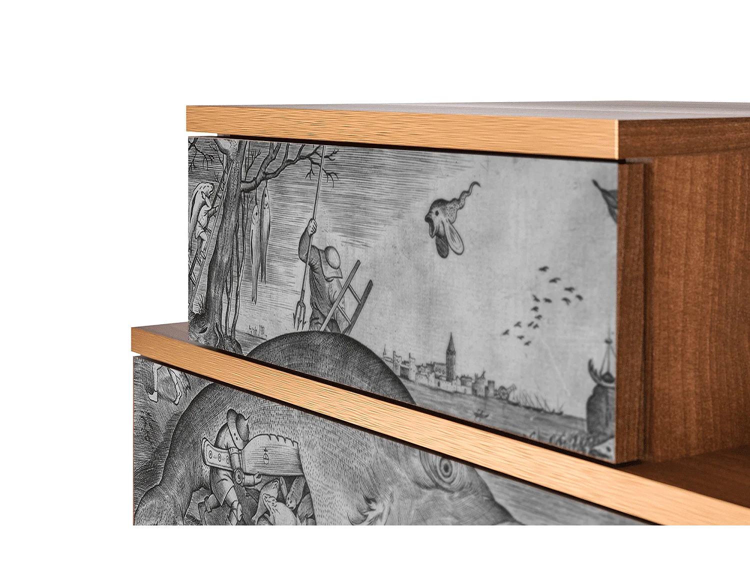 Comodino - 58х58х41 cm - NS1 - Big Fish Eat Little, Noce