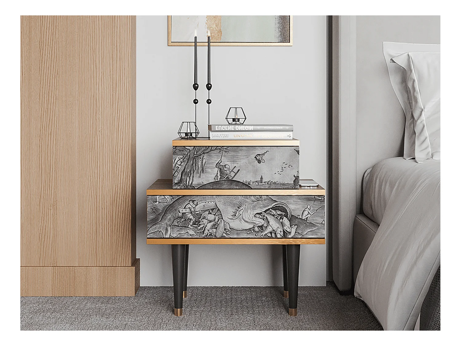 Table de nuit - 58х58х41 cm - NS1 - Big Fish Eat Little, Noyer