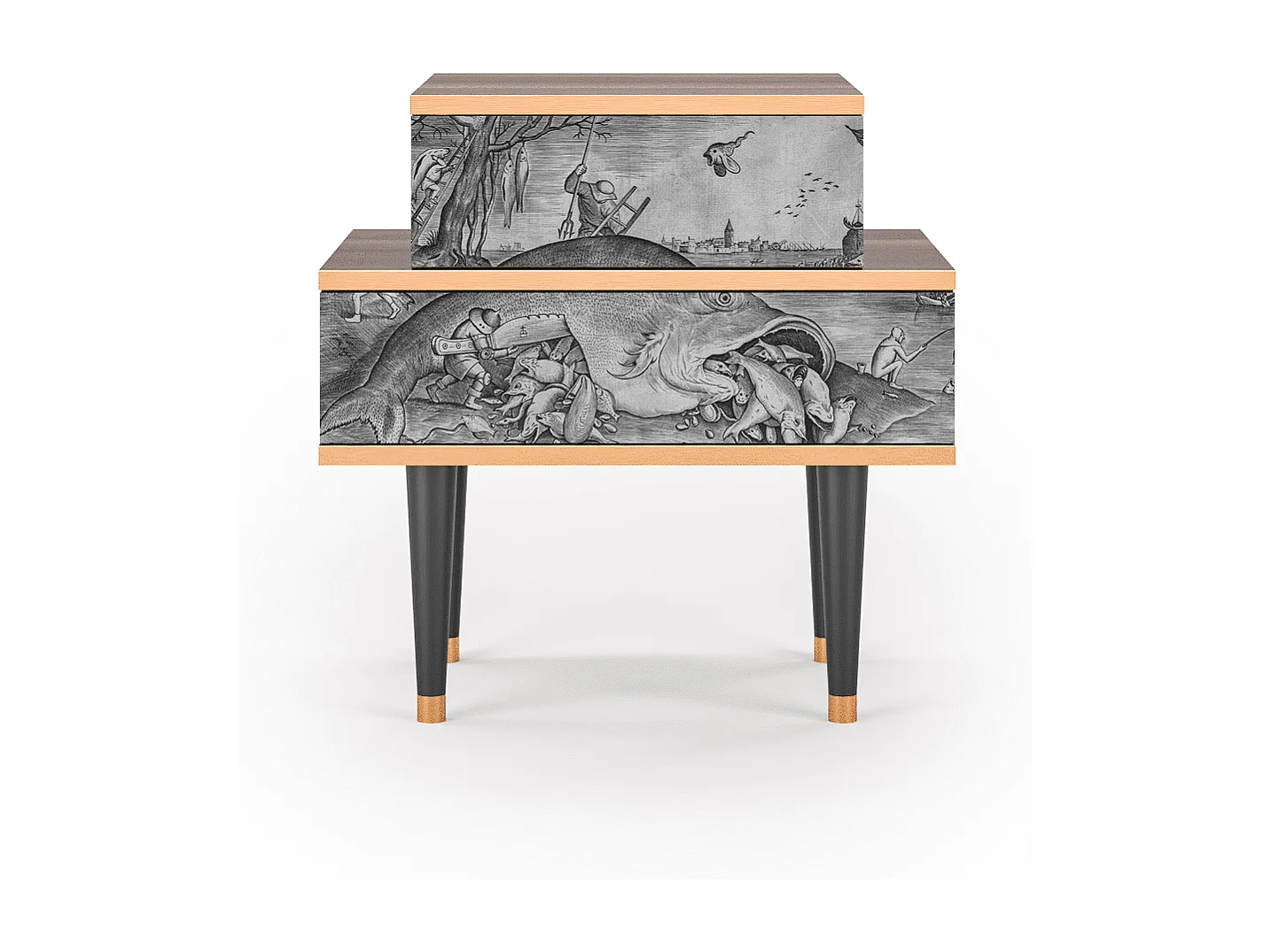 Table de nuit - 58х58х41 cm - NS1 - Big Fish Eat Little, Noyer
